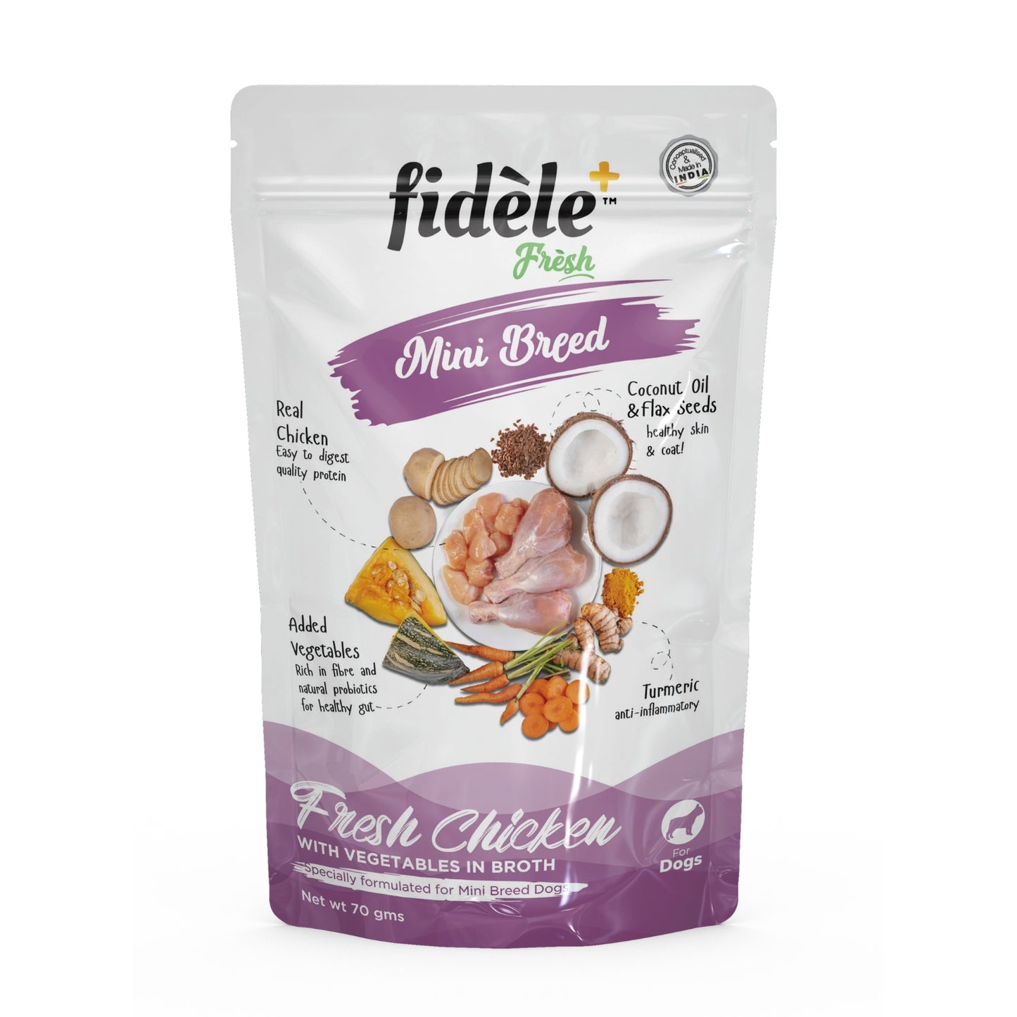 FIDELE+ Fresh Chicken Wet Dog Food 70 g Pouch for Mini Breeds