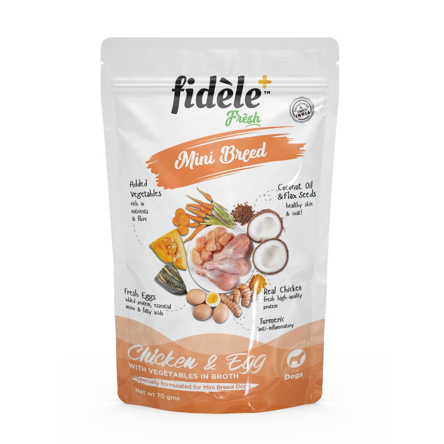 FIDELE+ Fresh Chicken & Egg Wet Dog Food 70 g Pouch for Mini Breeds