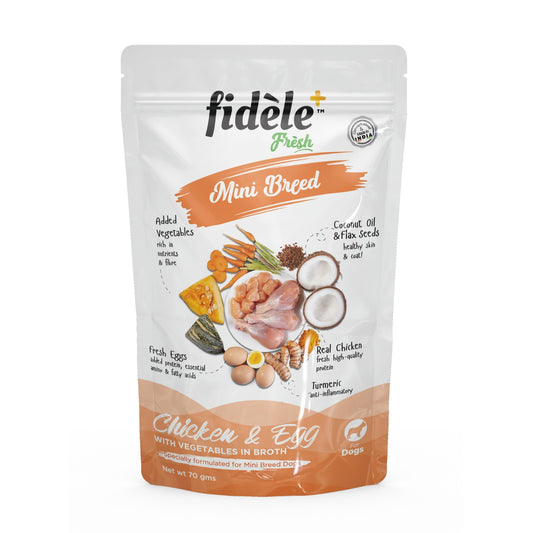 FIDELE+ Fresh Chicken & Egg Wet Dog Food 70 g Pouch for Mini Breeds